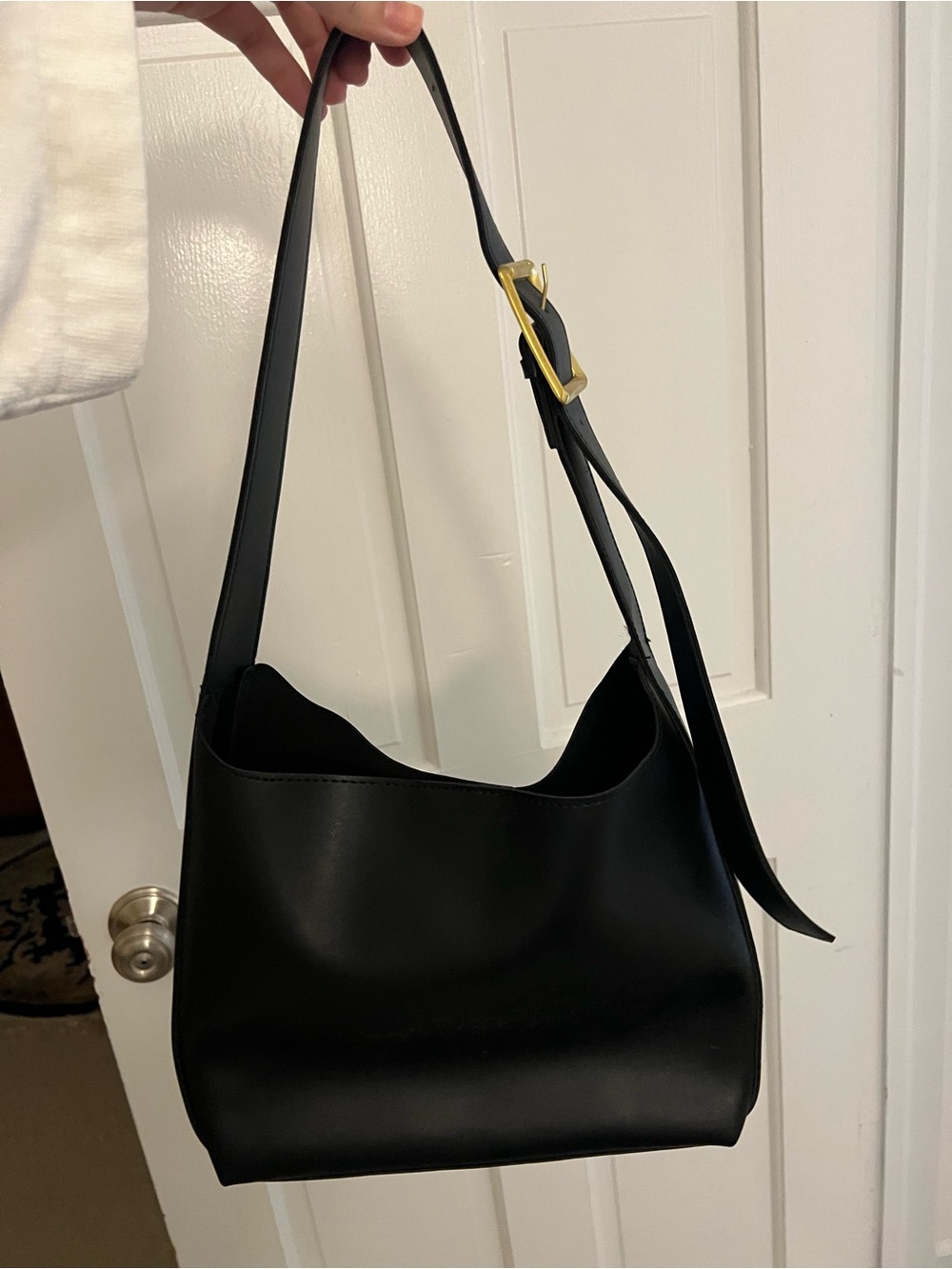 Black Shoulder Bag with Gold Buckle and matching mini bag